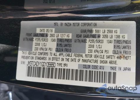 2016 Mazda Cx-9 Grand Touring z USA, uszkodzony, nr VIN JM3TCADY1G0105660